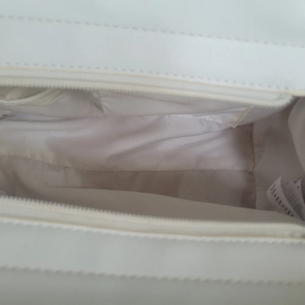 Chic White Faux Saffiano Leather Satchel with Gold Hardware & Tassle